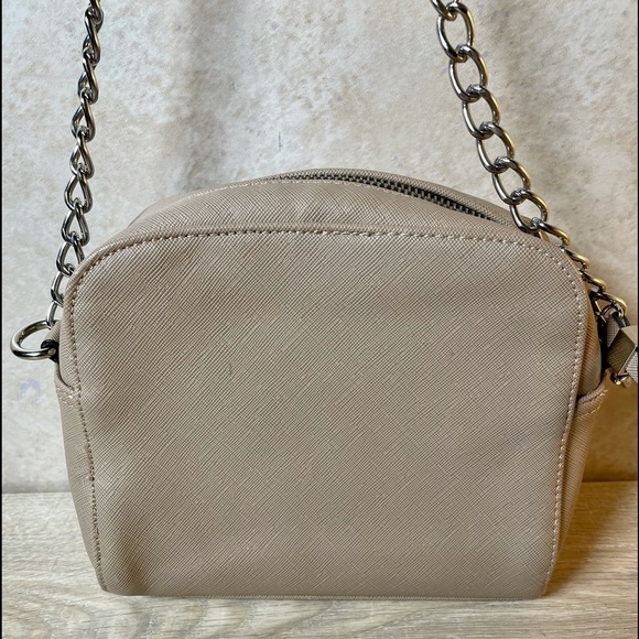 Small Taupe Beige Vegan Leather Crossbody Bag with Adjustable 1/2 Chain Strap - Picture 4 of 5